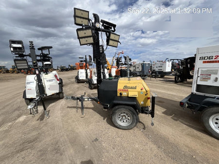 2020 Allmand NLV3GR (4) LED Light Fixture 350W, 23' Vertical Mast, 3kW Prime, Towable, Deep Sea L401, Leveling Jacks, Yanmar T4F 5.8hp