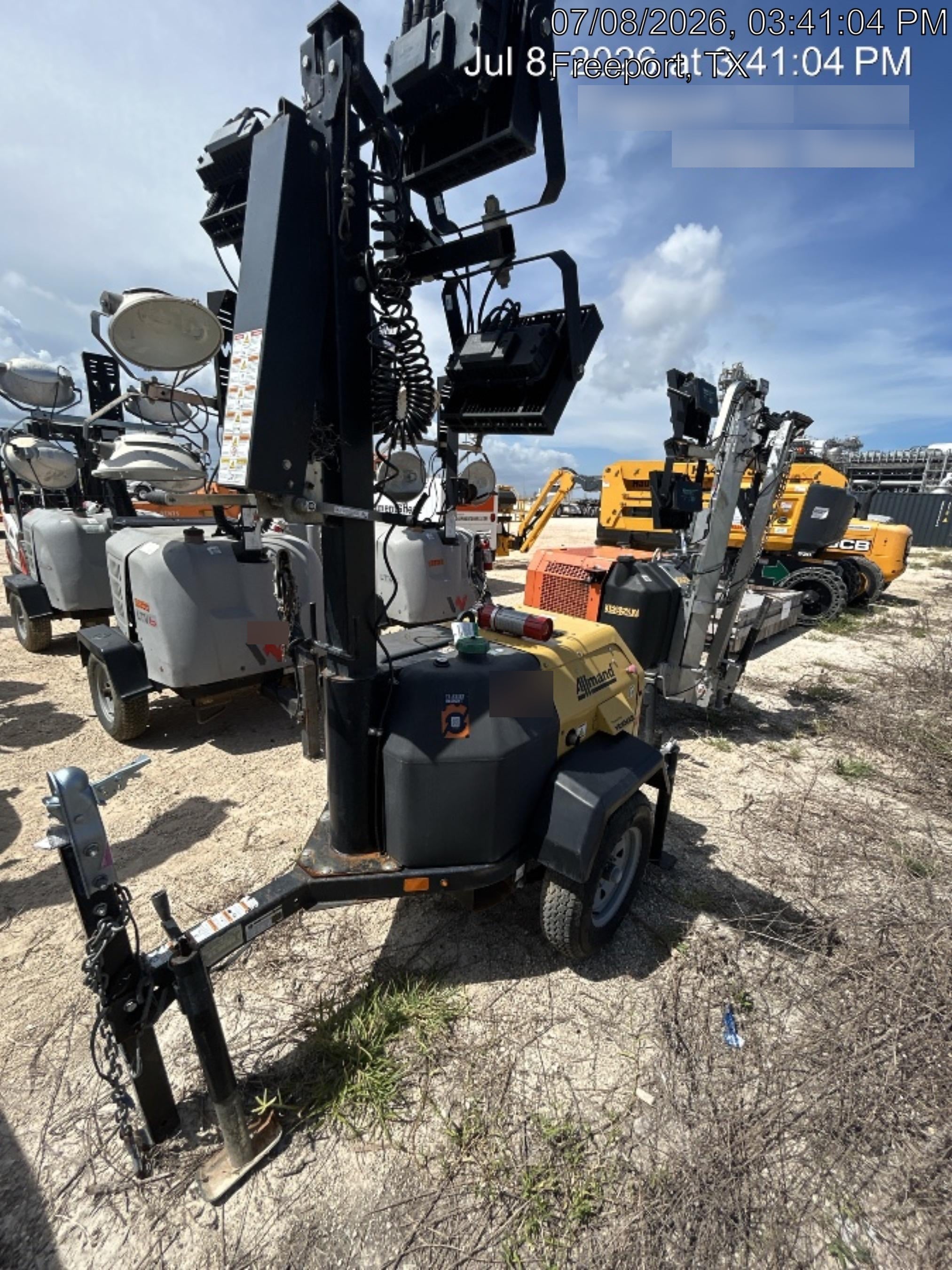 2021 Allmand NLV3GR (4) LED Light Fixture 350W, 23' Vertical Mast, 3kW Prime, Towable, Deep Sea L401, Leveling Jacks, Yanmar T4F 5.8hp