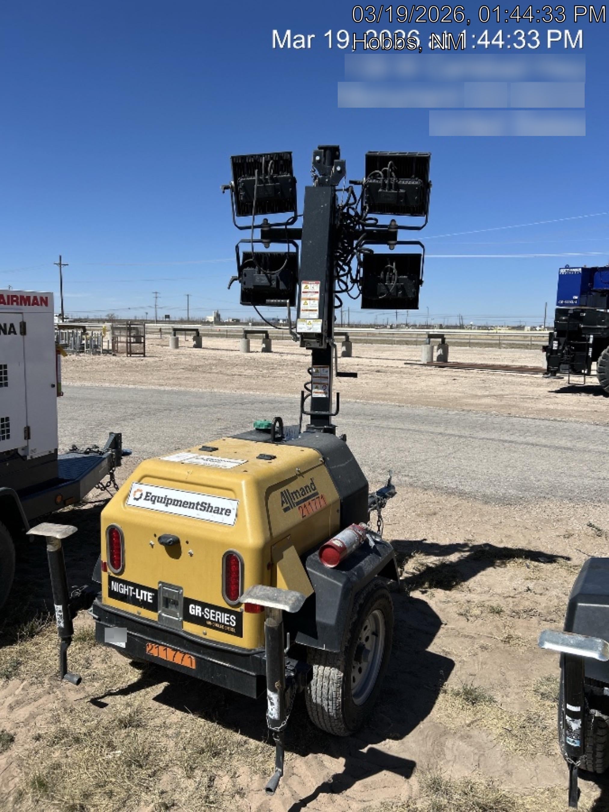 2022 Allmand NLV3GR (4) LED Light Fixture 350W, 23' Vertical Mast, 3kW Prime, Towable, Deep Sea L401, Leveling Jacks, Yanmar T4F 5.8hp