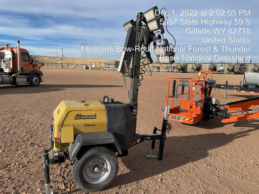 2022 Allmand NLV3GR (4) LED Light Fixture 350W, 23' Vertical Mast, 3kW Prime, Towable, ES Decals, T3 no