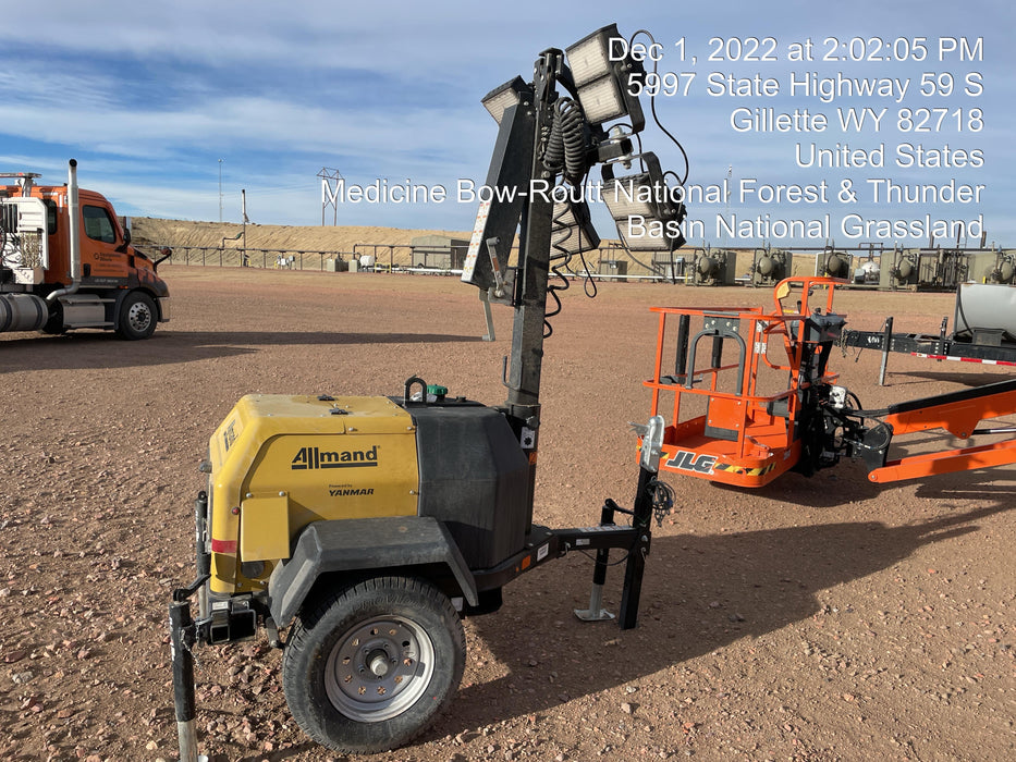 2022 Allmand NLV3GR (4) LED Light Fixture 350W, 23' Vertical Mast, 3kW Prime, Towable, ES Decals, T3 no