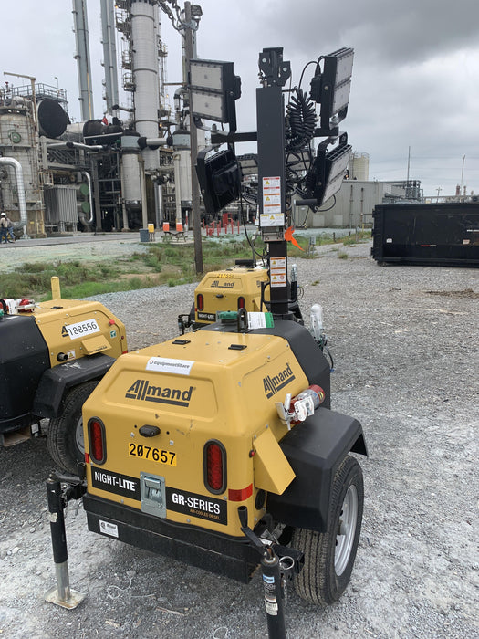 2022 Allmand NLV3GR (4) LED Light Fixture 350W, 23' Vertical Mast, 3kW Prime, Towable, Deep Sea L401, Leveling Jacks, Yanmar T4F 5.8hp