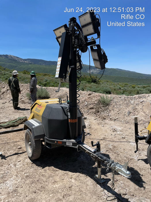 2022 Allmand NLV3GR (4) LED Light Fixture 350W, 23' Vertical Mast, 3kW Prime, Towable, ES Decals, T3