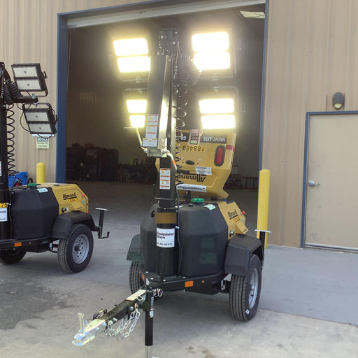 Allmand NLV3GR (4) LED Light Fixture 350W, 23' Vertical Mast, 3kW Prime, Towable, Deep Sea L401, Leveling Jacks, Yanmar T4F 5.8hp