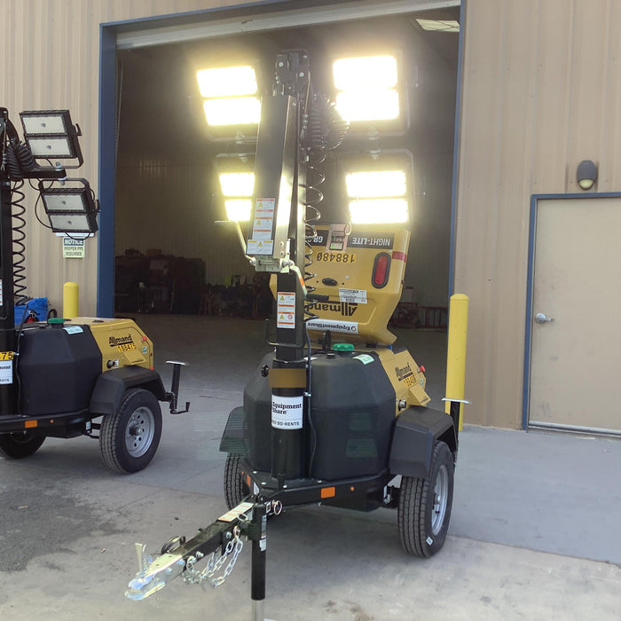 Allmand NLV3GR (4) LED Light Fixture 350W, 23' Vertical Mast, 3kW Prime, Towable, Deep Sea L401, Leveling Jacks, Yanmar T4F 5.8hp