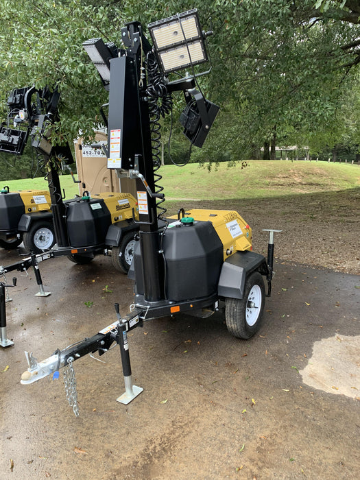 2021 Allmand NLV3GR (4) LED Light Fixture 350W, 23' Vertical Mast, 3kW Prime, Towable, Deep Sea L401, Leveling Jacks, Yanmar T4F 5.8hp