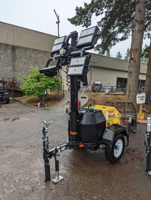 2021 Allmand NLV3GR (4) LED Light Fixture 350W, 23' Vertical Mast, 3kW Prime, Towable, Deep Sea L401, Leveling Jacks, Yanmar T4F 5.8hp