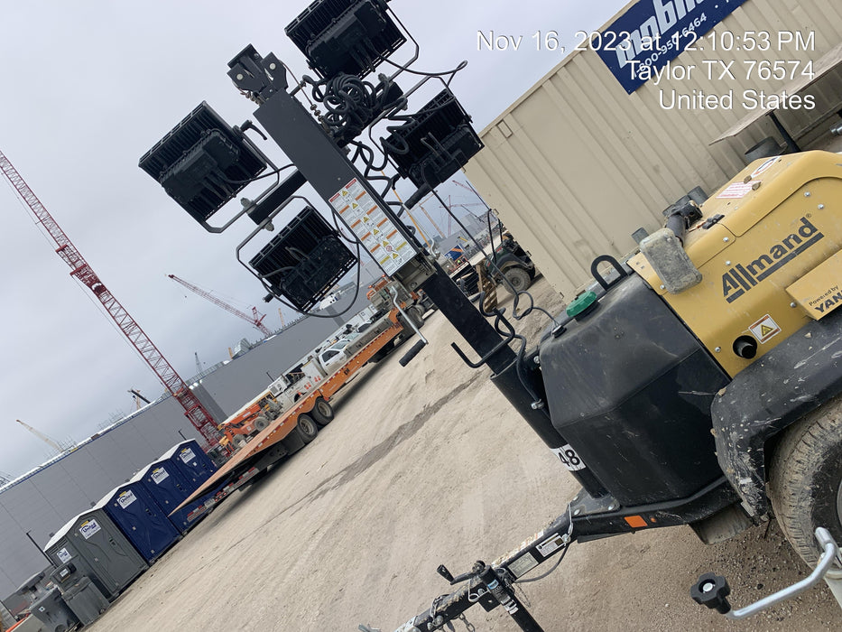 2022 Allmand NLV3GR (4) LED Light Fixture 350W, 23' Vertical Mast, 3kW Prime, Towable, ES Decals, T3