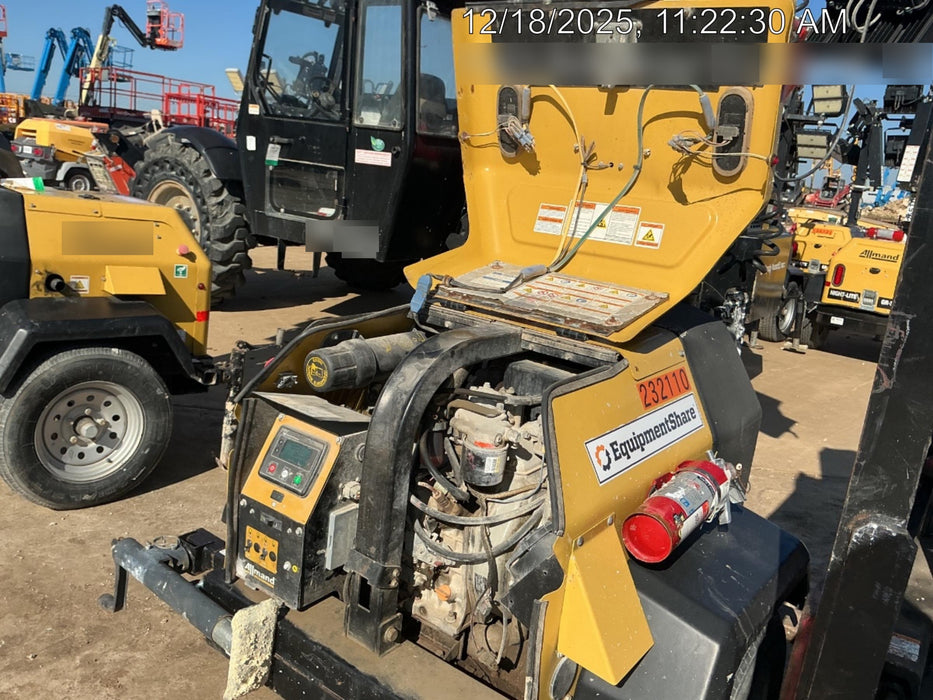 2022 Allmand NLV3GR (4) LED Light Fixture 350W, 23' Vertical Mast, 3kW Prime, Towable, Deep Sea L401, Leveling Jacks, Yanmar T4F 5.8hp