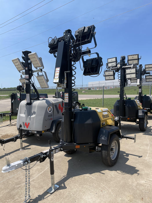 2022 Allmand NLV3GR (4) LED Light Fixture 350W, 23' Vertical Mast, 3kW Prime, Towable, Deep Sea L401, Leveling Jacks, Yanmar T4F 5.8hp