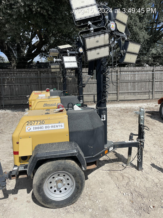 2022 Allmand NLV3GR (4) LED Light Fixture 350W, 23' Vertical Mast, 3kW Prime, Towable, Deep Sea L401, Leveling Jacks, Yanmar T4F 5.8hp