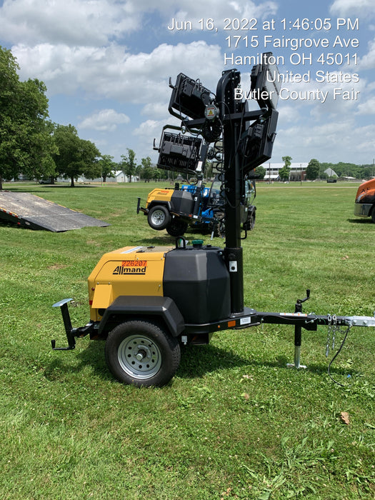 2022 Allmand NLV3GR (4) LED Light Fixture 350W, 23' Vertical Mast, 3kW Prime, Towable, Deep Sea L401, Leveling Jacks, Yanmar T4F 5.8hp