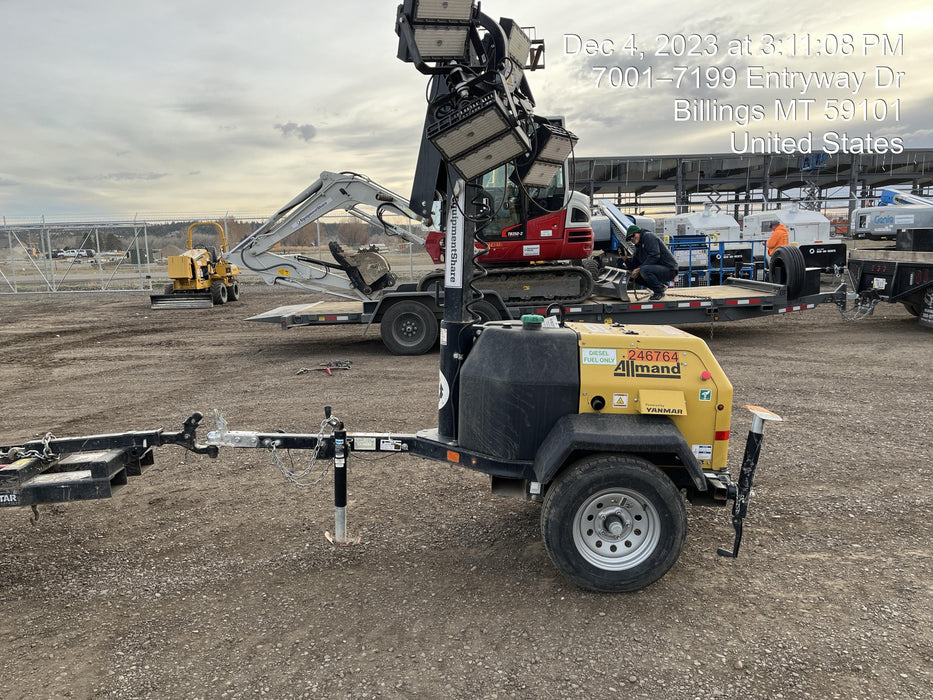 2022 Allmand NLV3GR (4) LED Light Fixture 350W, 23' Vertical Mast, 3kW Prime, Towable, ES Decals, T3
