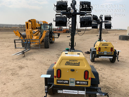 2021 Allmand NLV3GR (4) LED Light Fixture 350W, 23' Vertical Mast, 3kW Prime, Towable, Deep Sea L401, Leveling Jacks, Yanmar T4F 5.8hp