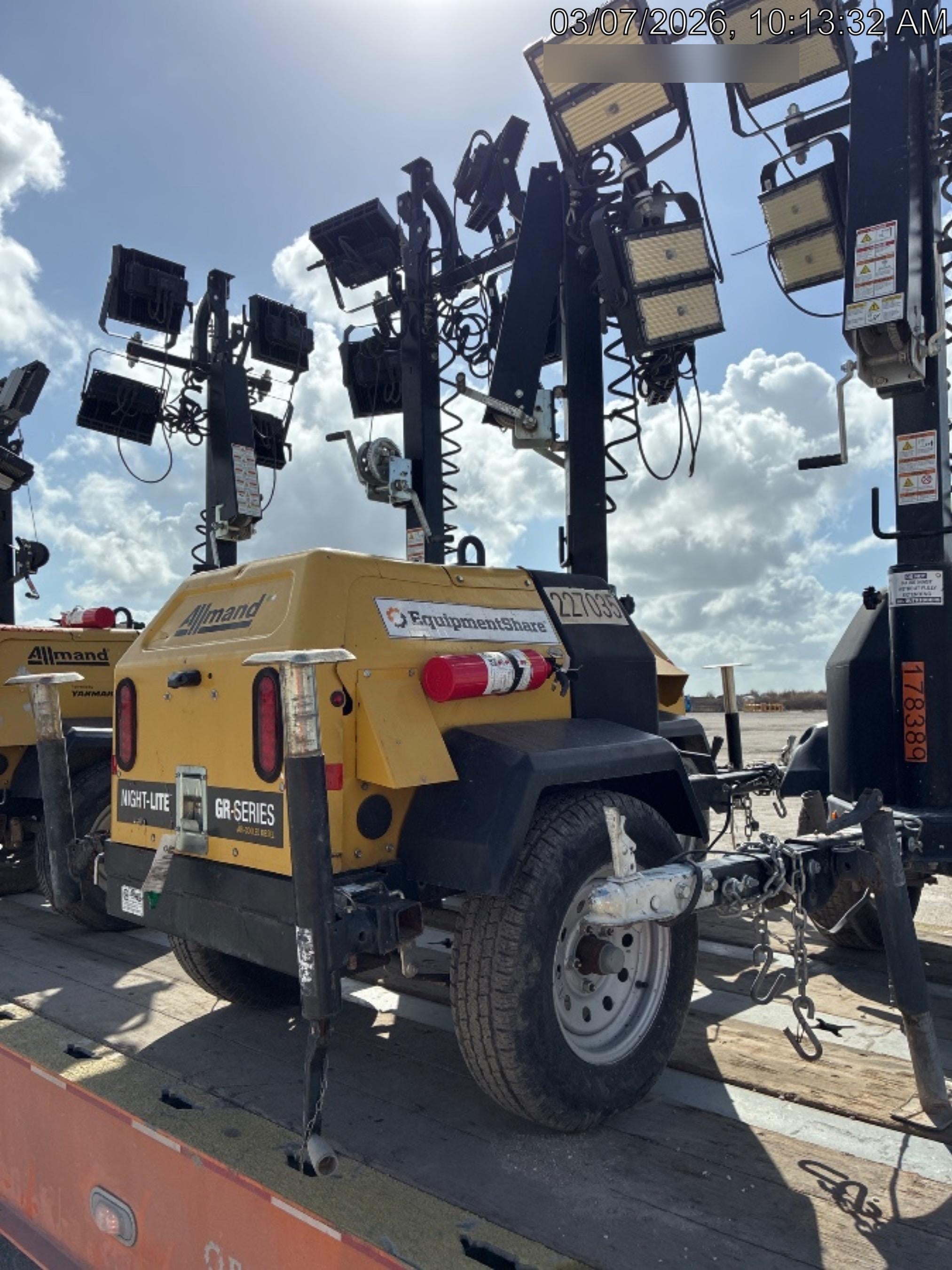 2022 Allmand NLV3GR (4) LED Light Fixture 350W, 23' Vertical Mast, 3kW Prime, Towable, Deep Sea L401, Leveling Jacks, Yanmar T4F 5.8hp