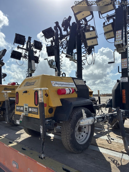 2022 Allmand NLV3GR (4) LED Light Fixture 350W, 23' Vertical Mast, 3kW Prime, Towable, Deep Sea L401, Leveling Jacks, Yanmar T4F 5.8hp