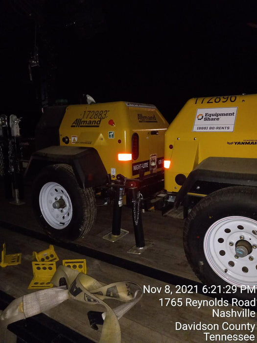 2021 Allmand NLV3GR (4) LED Light Fixture 350W, 23' Vertical Mast, 3kW Prime, Towable, Deep Sea L401, Leveling Jacks, Yanmar T4F 5.8hp