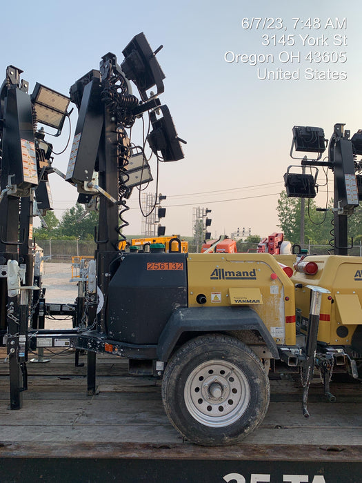 2022 Allmand NLV3GR (4) LED Light Fixture 350W, 23' Vertical Mast, 3kW Prime, Towable, ES Decals, T3