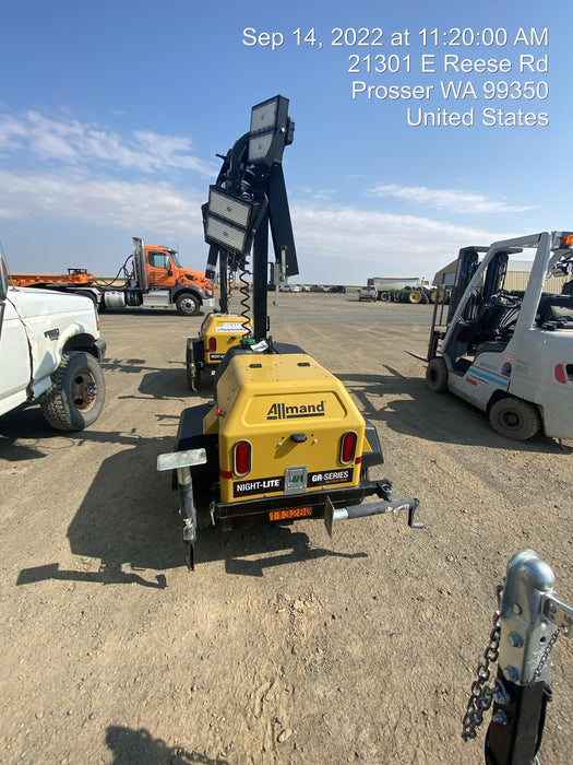 2020 Allmand NLV3GR (4) LED Light Fixture 350W, 23' Vertical Mast, 3kW Prime, Towable, Deep Sea L401, Leveling Jacks, Yanmar T4F 5.8hp