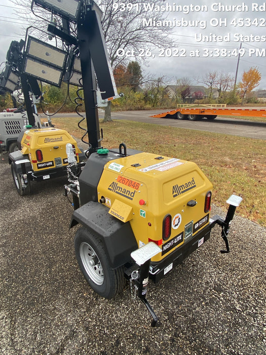 2022 Allmand NLV3GR (4) LED Light Fixture 350W, 23' Vertical Mast, 3kW Prime, Towable, ES Decals, T3