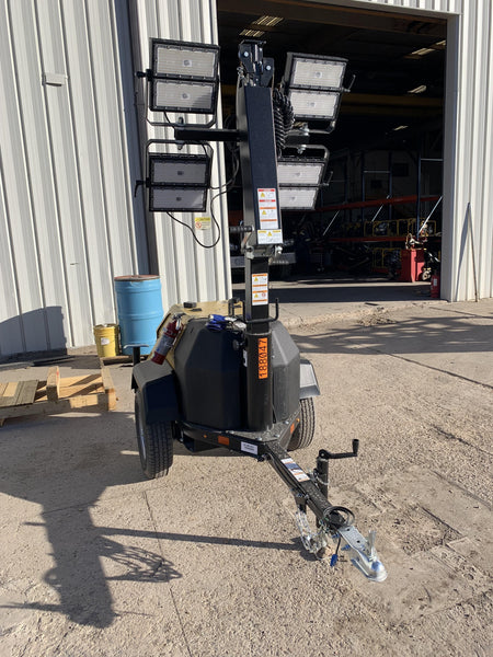 Allmand NLV3GR (4) LED Light Fixture 350W, 23' Vertical Mast, 3kW Prime, Towable, Deep Sea L401, Leveling Jacks, Yanmar T4F 5.8hp