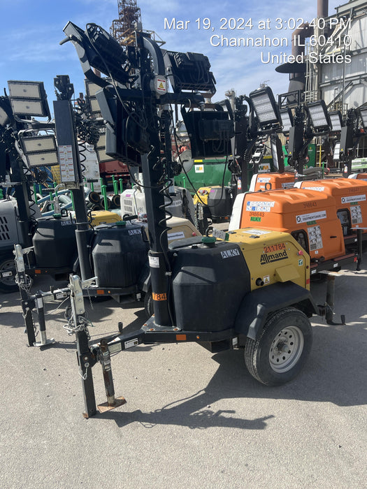 2022 Allmand NLV3GR (4) LED Light Fixture 350W, 23' Vertical Mast, 3kW Prime, Towable, Deep Sea L401, Leveling Jacks, Yanmar T4F 5.8hp