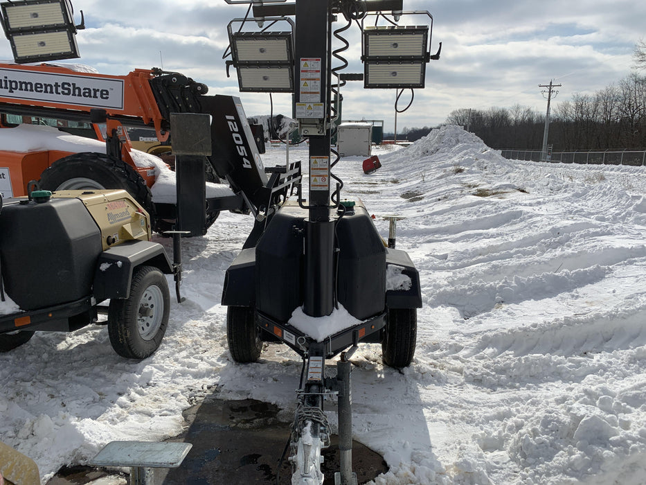 2021 Allmand NLV3GR (4) LED Light Fixture 350W, 23' Vertical Mast, 3kW Prime, Towable, Deep Sea L401, Leveling Jacks, Yanmar T4F 5.8hp