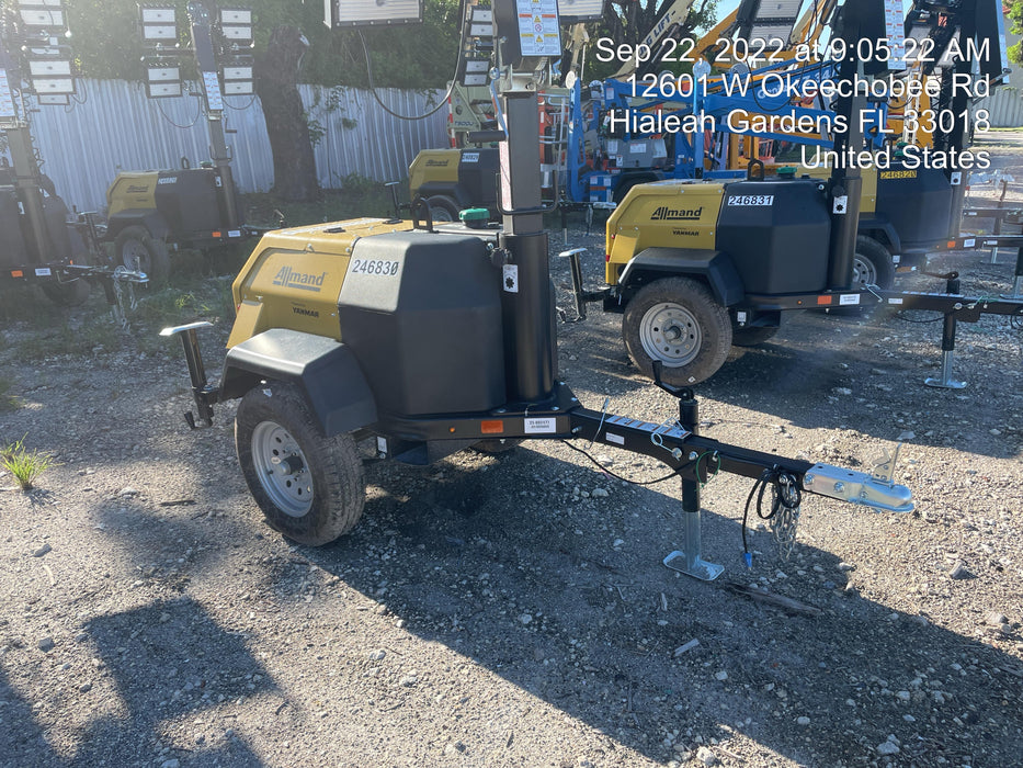 2022 Allmand NLV3GR (4) LED Light Fixture 350W, 23' Vertical Mast, 3kW Prime, Towable, ES Decals, T3