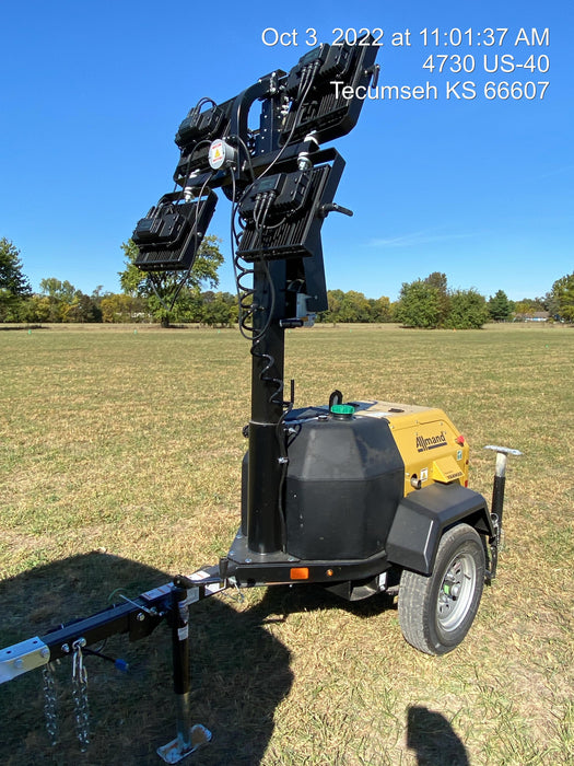 2022 Allmand NLV3GR (4) LED Light Fixture 350W, 23' Vertical Mast, 3kW Prime, Towable, ES Decals, T3