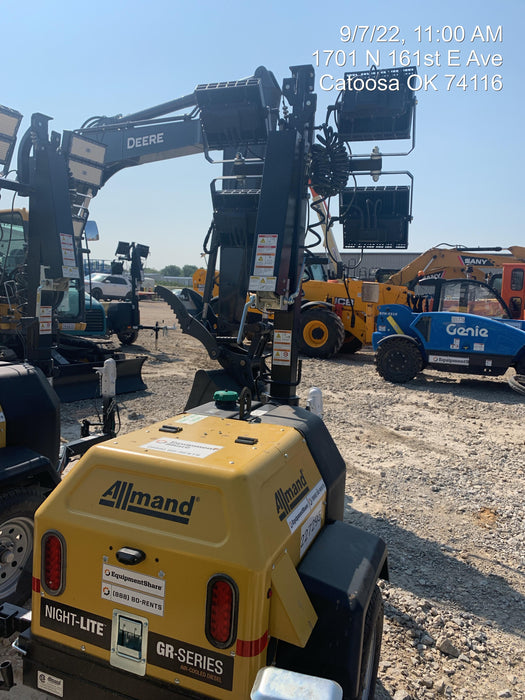 2022 Allmand NLV3GR (4) LED Light Fixture 350W, 23' Vertical Mast, 3kW Prime, Towable, Deep Sea L401, Leveling Jacks, Yanmar T4F 5.8hp