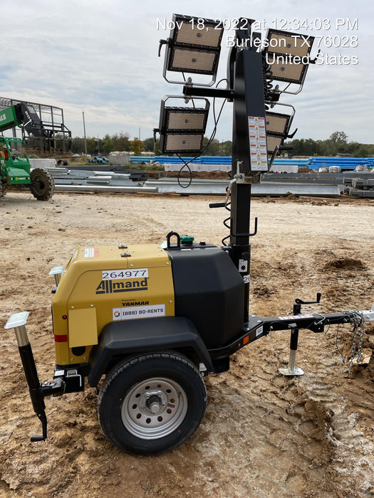 2022 Allmand NLV3GR (4) LED Light Fixture 350W, 23' Vertical Mast, 3kW Prime, Towable, ES Decals, T3