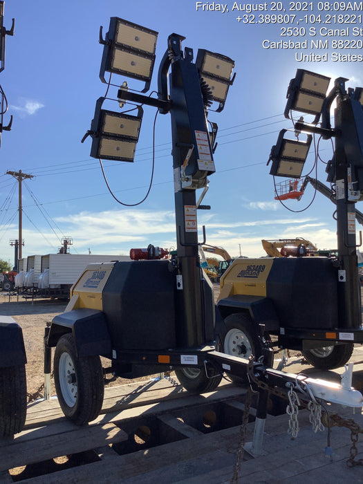 2021 Allmand NLV3GR (4) LED Light Fixture 350W, 23' Vertical Mast, 3kW Prime, Towable, Deep Sea L401, Leveling Jacks, Yanmar T4F 5.8hp