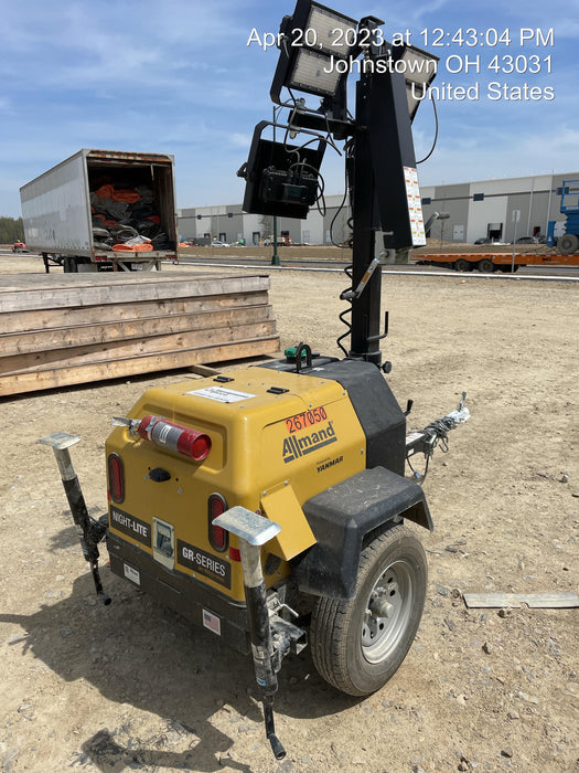 2022 Allmand NLV3GR (4) LED Light Fixture 350W, 23' Vertical Mast, 3kW Prime, Towable, ES Decals, T3