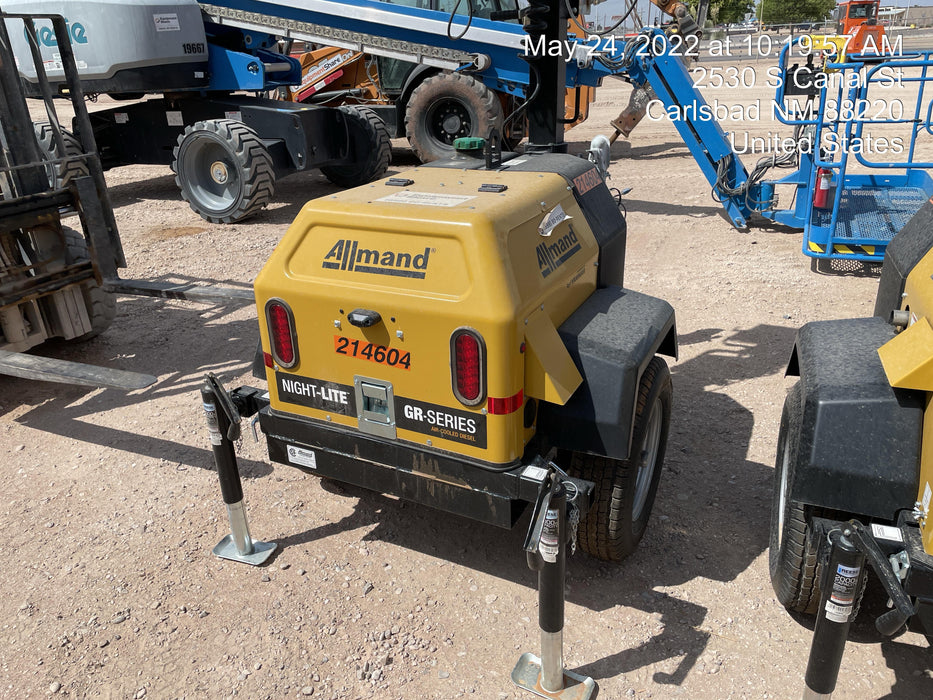 2022 Allmand NLV3GR (4) LED Light Fixture 350W, 23' Vertical Mast, 3kW Prime, Towable, Deep Sea L401, Leveling Jacks, Yanmar T4F 5.8hp