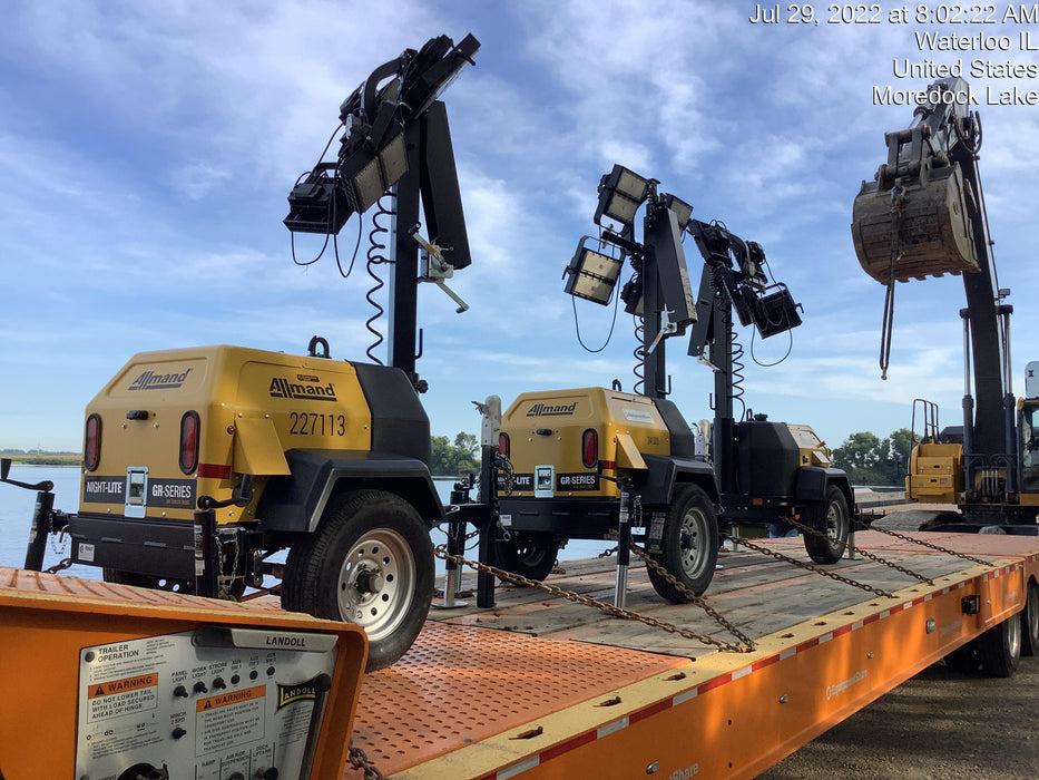 2022 Allmand NLV3GR (4) LED Light Fixture 350W, 23' Vertical Mast, 3kW Prime, Towable, Deep Sea L401, Leveling Jacks, Yanmar T4F 5.8hp