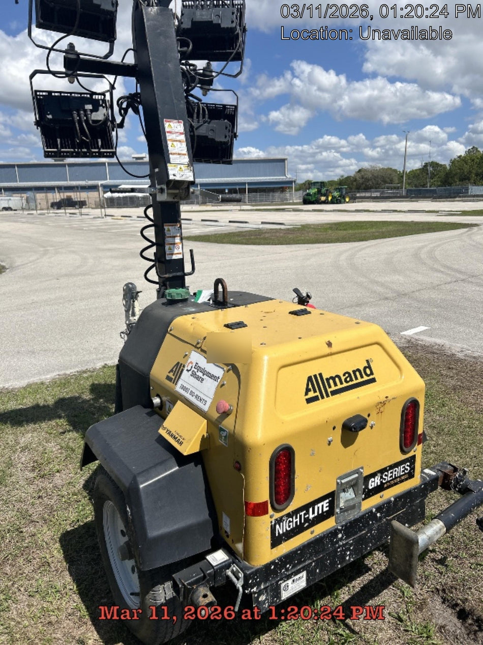 Allmand NLV3GR (4) LED Light Fixture 350W, 23' Vertical Mast, 3kW Prime, Towable, Deep Sea L401, Leveling Jacks, Yanmar T4F 5.8hp