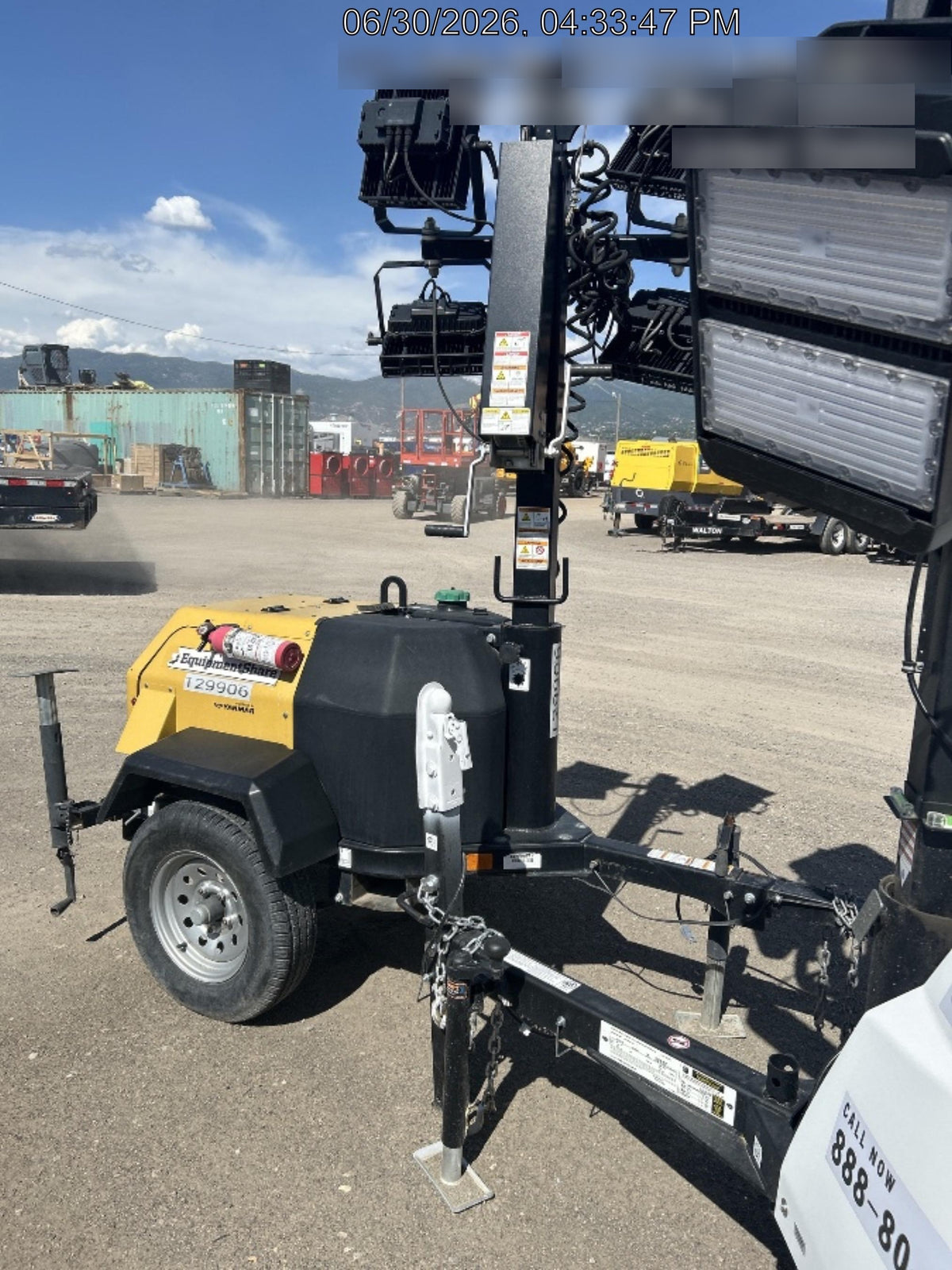 2021 Allmand NLV3GR (4) LED Light Fixture 350W, 23' Vertical Mast, 3kW Prime, Towable, Deep Sea L401, Leveling Jacks, Yanmar T4F 5.8hp