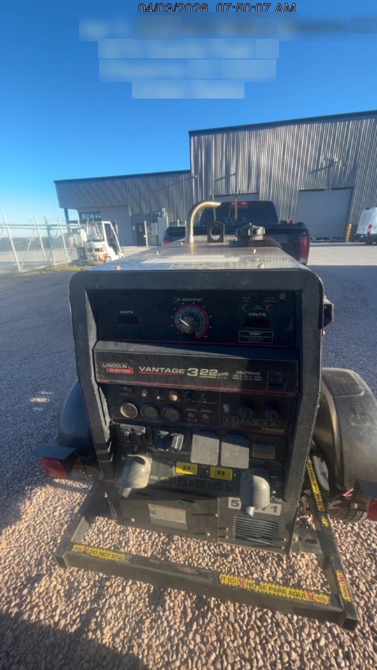 2019 Lincoln Electric Vantage 322 Welder Ready-Pak 3, Two wheel trailer, Fender and Light kit, Cable Rack