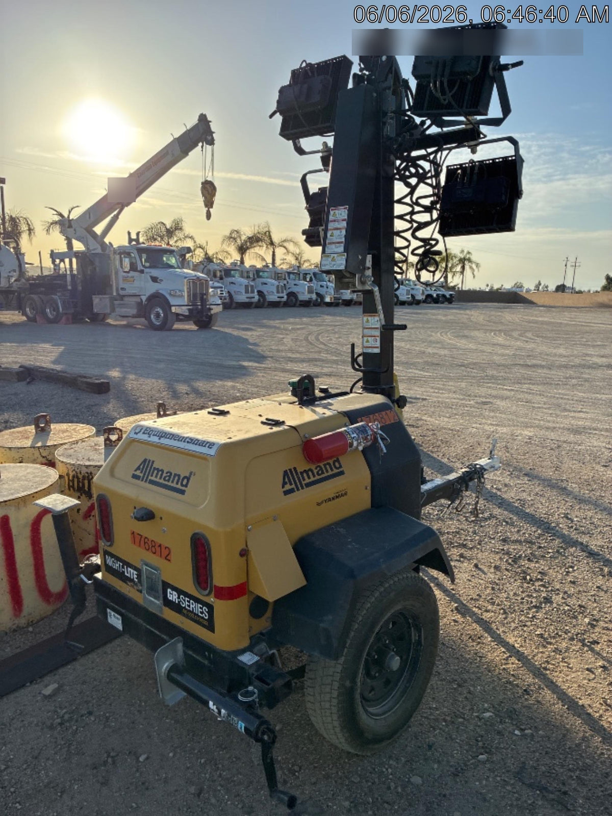 Allmand NLV3GR (4) LED Light Fixture 350W, 23' Vertical Mast, 3kW Prime, Towable, Deep Sea L401, Leveling Jacks, Yanmar T4F 5.8hp