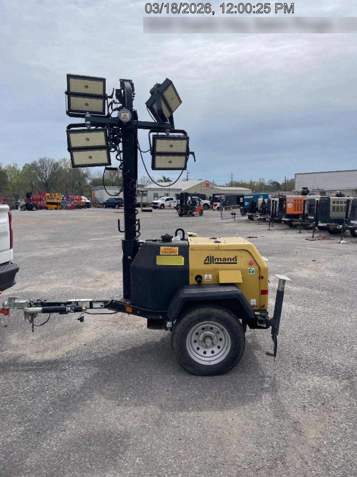 2022 Allmand NLV3GR (4) LED Light Fixture 350W, 23' Vertical Mast, 3kW Prime, Towable, Deep Sea L401, Leveling Jacks, Yanmar T4F 5.8hp