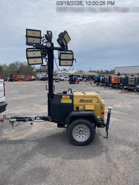 2022 Allmand NLV3GR (4) LED Light Fixture 350W, 23' Vertical Mast, 3kW Prime, Towable, Deep Sea L401, Leveling Jacks, Yanmar T4F 5.8hp