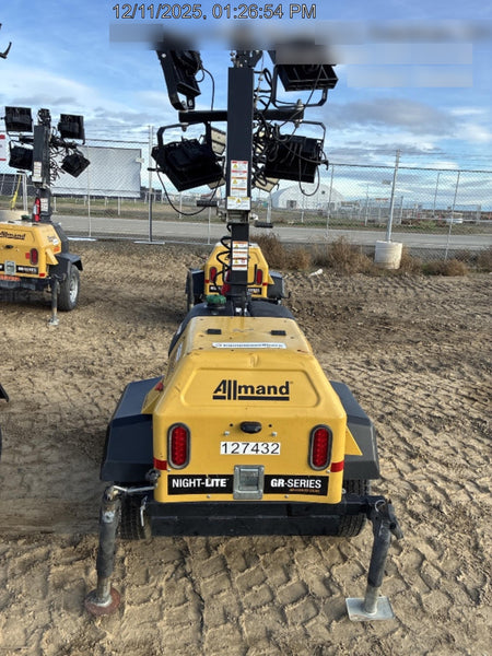 2021 Allmand NLV3GR (4) LED Light Fixture 350W, 23' Vertical Mast, 3kW Prime, Towable, Deep Sea L401, Leveling Jacks, Yanmar T4F 5.8hp