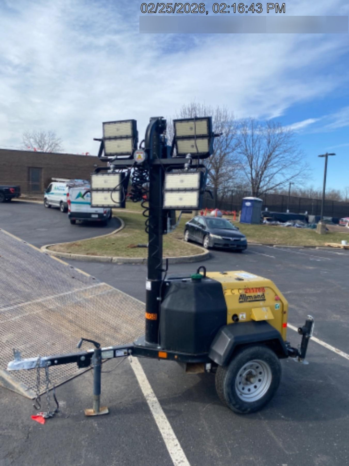 2022 Allmand NLV3GR (4) LED Light Fixture 350W, 23' Vertical Mast, 3kW Prime, Towable, Deep Sea L401, Leveling Jacks, Yanmar T4F 5.8hp