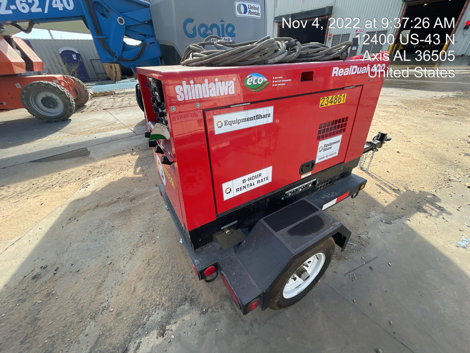 2022 Shindaiwa DGW400MDL Kubota D902 Engine, 23 HP, Dual Op Welder, Wire, Arc, Droop Stick, Tig, and CC Stick Functionality, Simulphase, 3 Phase and 1 Phase Gen Output, Single Axle NB Trlr, Slr Trckl Chrg 12V 12W, Fire Ext