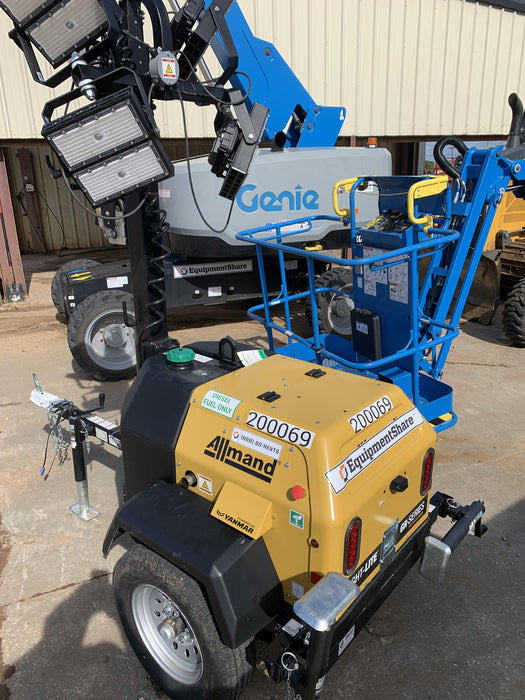 2022 Allmand NLV3GR (4) LED Light Fixture 350W, 23' Vertical Mast, 3kW Prime, Towable, Deep Sea L401, Leveling Jacks, Yanmar T4F 5.8hp