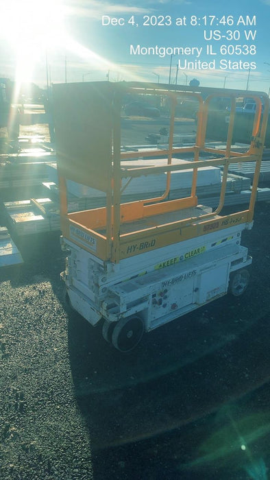 Custom Equipment HB-1430 <ul>
 <li>Hy-Brid Scissor Lift</li>
  <li>Platform capacity up to 670 lbs.</li>
  <li>Working height up to 20 ft</li>
  <li>Weighs under 1,700 lbs.</li>
  <li>Non-marking wheels </li>
</ul>