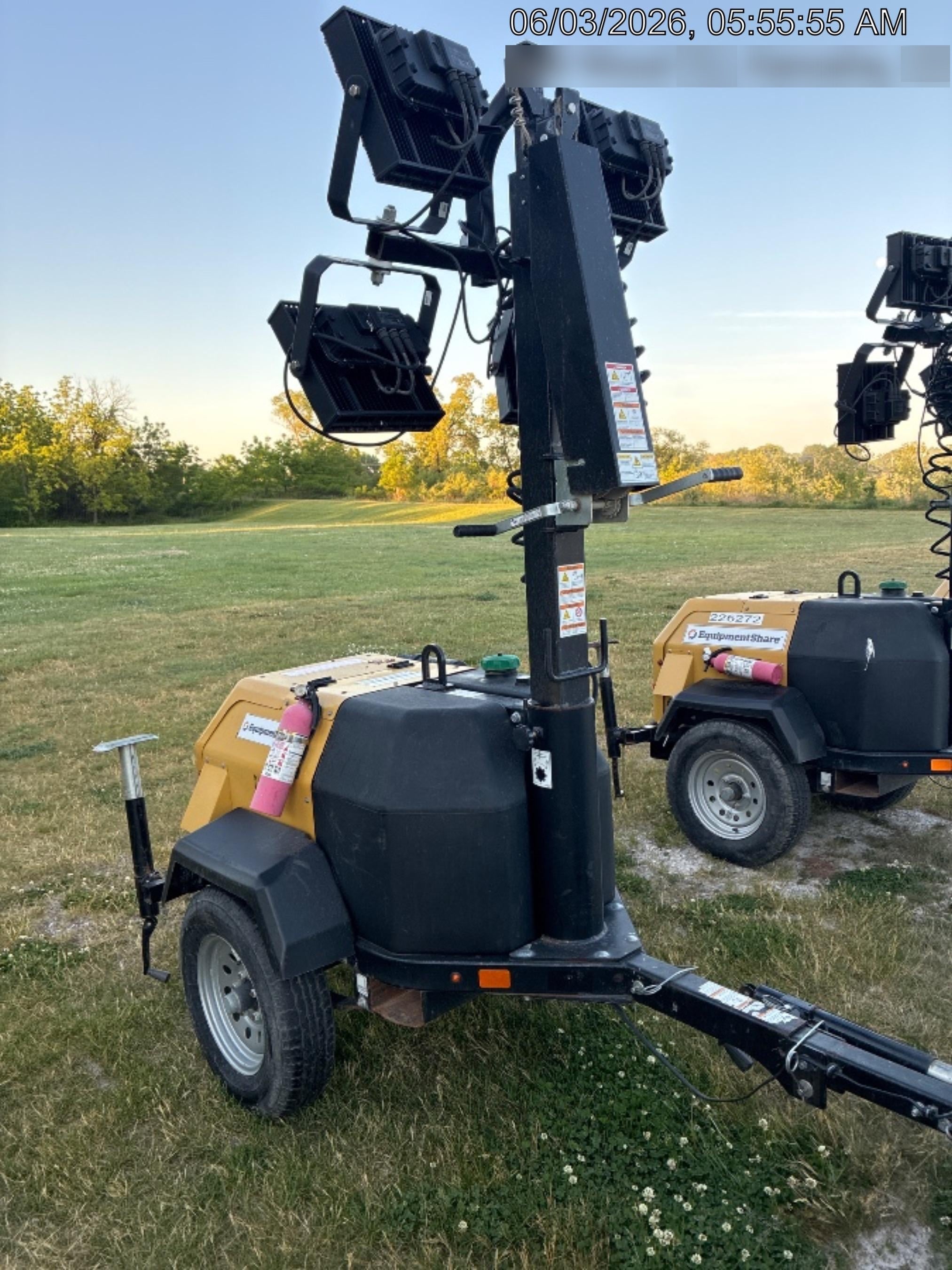 2022 Allmand NLV3GR (4) LED Light Fixture 350W, 23' Vertical Mast, 3kW Prime, Towable, Deep Sea L401, Leveling Jacks, Yanmar T4F 5.8hp