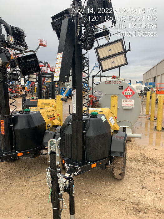 2022 Allmand NLV3GR (4) LED Light Fixture 350W, 23' Vertical Mast, 3kW Prime, Towable, Deep Sea L401, Leveling Jacks, Yanmar T4F 5.8hp