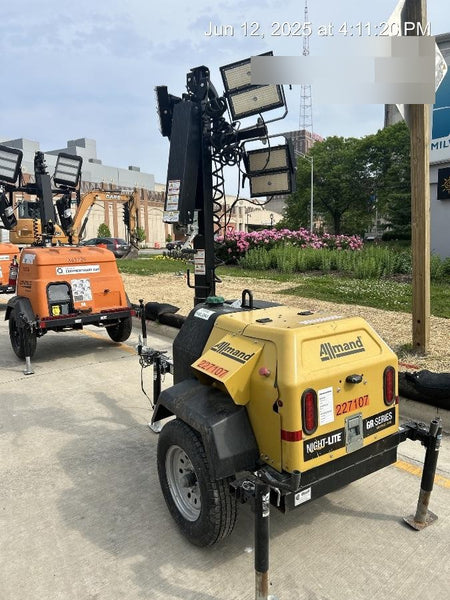 2022 Allmand NLV3GR (4) LED Light Fixture 350W, 23' Vertical Mast, 3kW Prime, Towable, Deep Sea L401, Leveling Jacks, Yanmar T4F 5.8hp