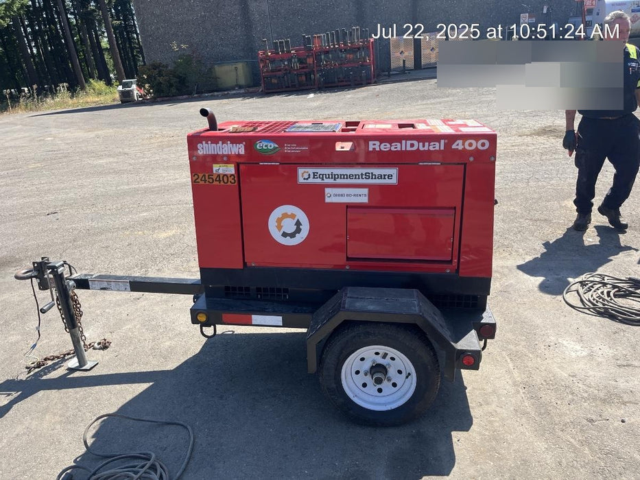 2022 Shindaiwa DGW400MDL Kubota D902 Engine, 23 HP, Dual Op Welder, Wire, Arc, Droop Stick, Tig, and CC Stick Functionality, Simulphase, 3 Phase and 1 Phase Gen Output, Single Axle NB Trlr, Slr Trckl Chrg 12V 12W, Fire Ext